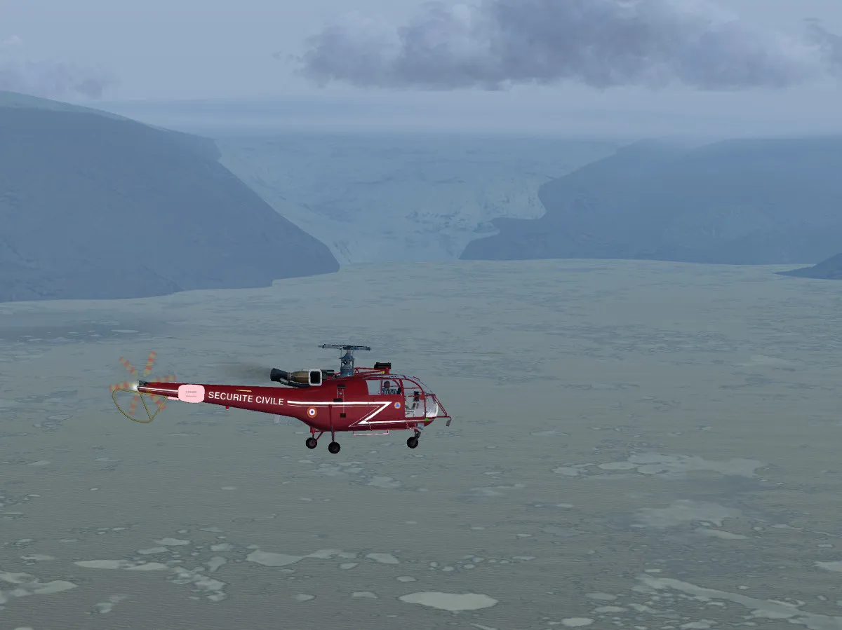 Over the meltwater lake (terminal lake) at the end of a glacier (known as the glacier terminus or snout)